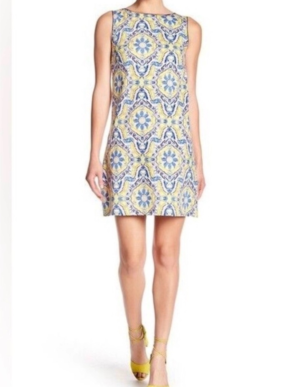 Betsey Johnson Yellow and Blue Sleeveless Printed Mini Dress